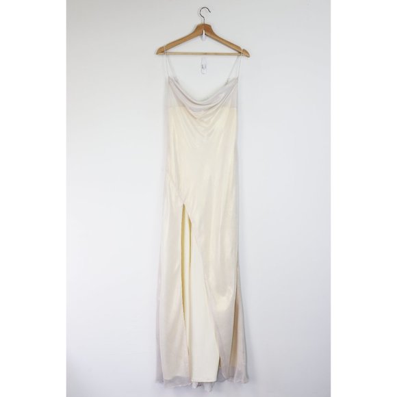 Lovers + Friends Maia Cowl Neck Slip Gown Maxi Dress Cloud Metallic Small - Picture 3 of 7